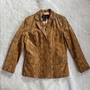 Terry Lewis Classic Luxuries Jacket Yellow Brown Leather Buttons Pockets Lined